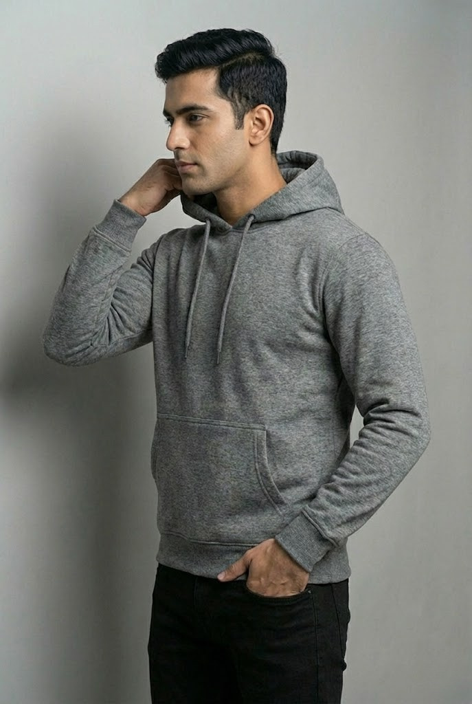 Grey Milange Men Hoodie